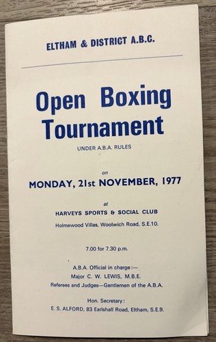 1977 programme eltham boxing - programme,
