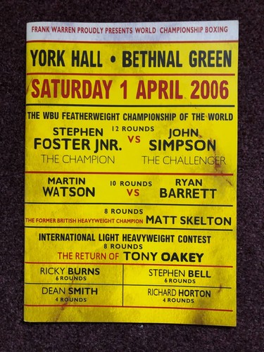 Boxing programme york hall - programme,